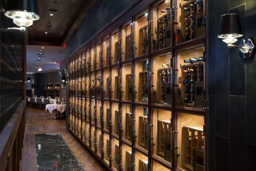 Frameless glass wine lockers at Larsen's Steakhouse